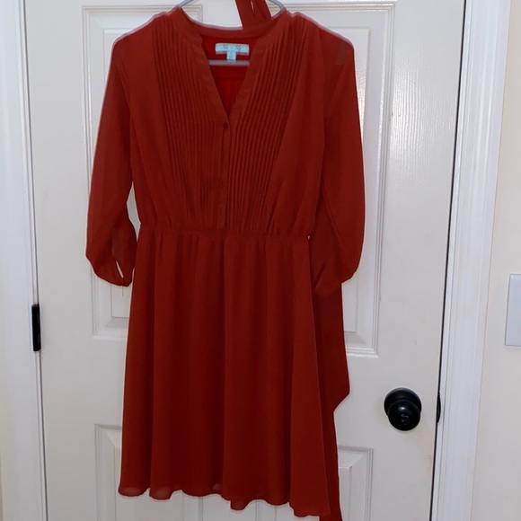 orange button up dress w belt - Picture 1 of 1